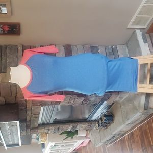 LulaRoe casual Julia dress size small, blue and heathered red sleeves